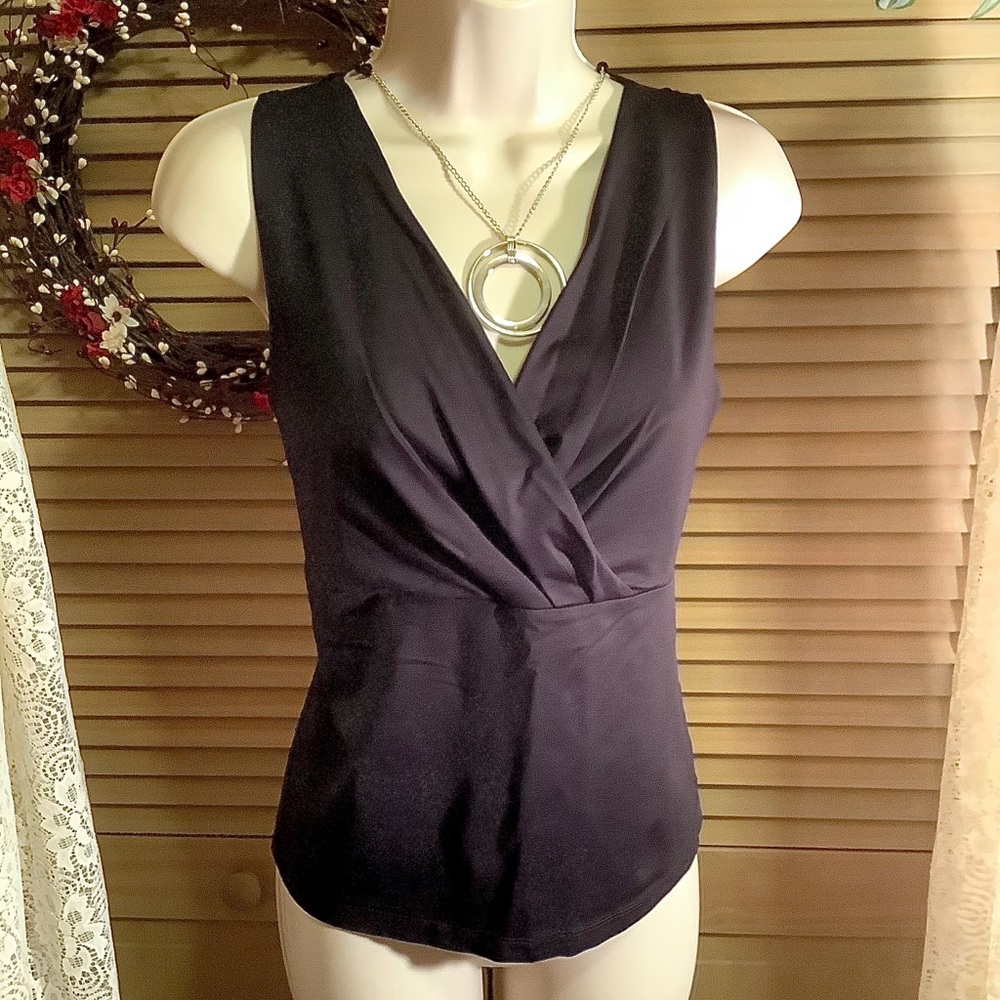 Worthington stretch Deep v cross over Tank Top black Large New